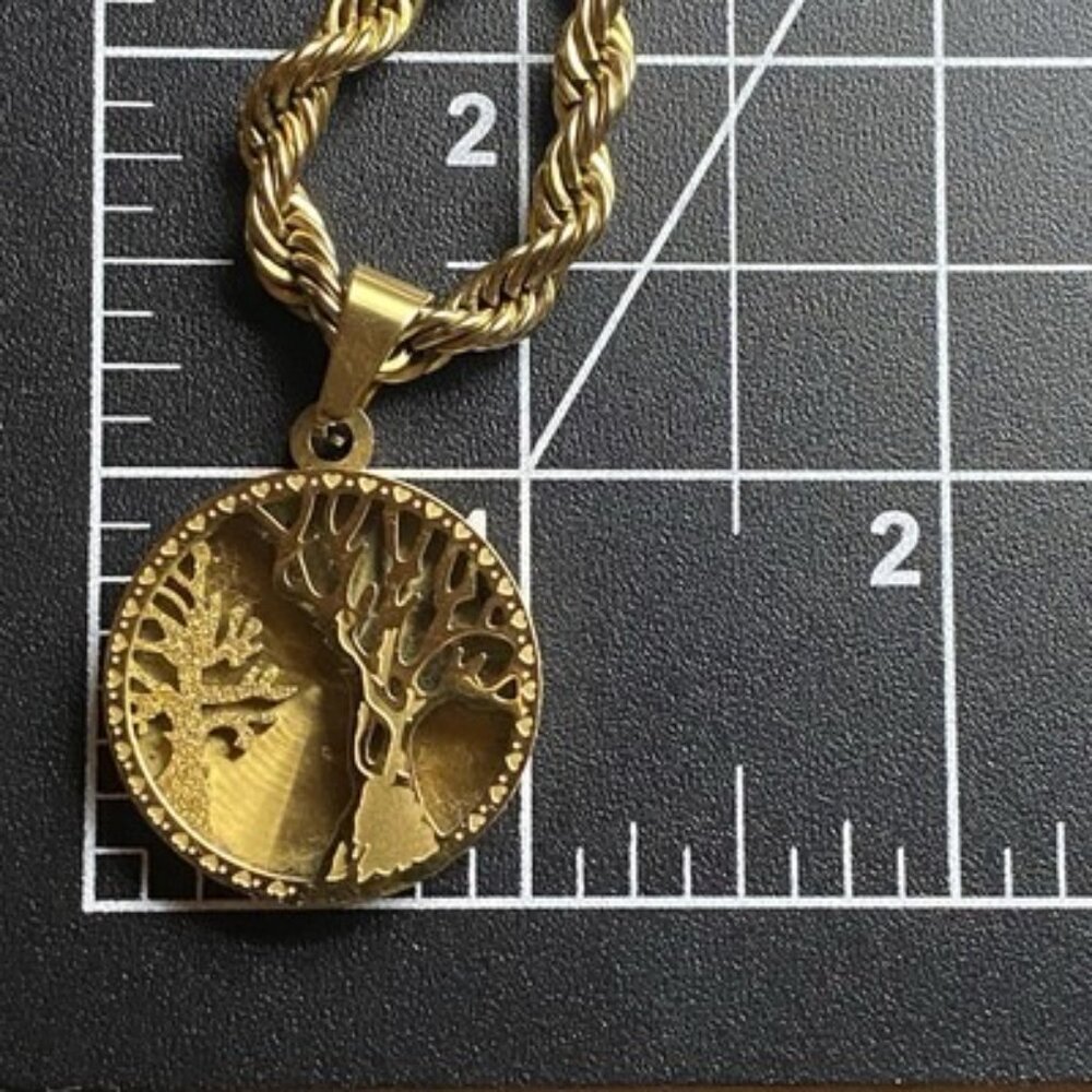 Two Trees 2D Pendant Rope Chain Necklace Gold Tone Stainless Steel 5 mm 24" - Picture 9 of 9